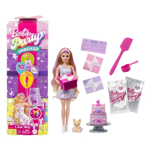 Barbie Parti Paketi Minik Dostumun Doğum Günü Serisi Mor Elbiseli Bebek JFG70 - Görsel 7