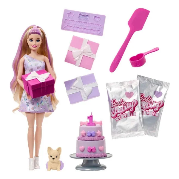 Barbie Parti Paketi Minik Dostumun Doğum Günü Serisi Mor Elbiseli Bebek JFG70 - Görsel 8