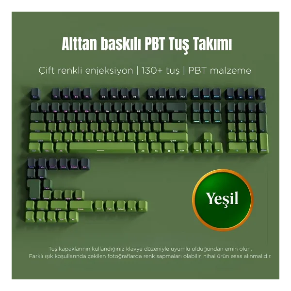 Leaven Mekanik Klavye Keycaps Seti- 130 Tuş Pbt Çift Baskılı-Alttan Baskılı Gradyen Renkli - Siyah - Görsel 6