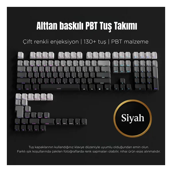 Leaven Mekanik Klavye Keycaps Seti- 130 Tuş Pbt Çift Baskılı-Alttan Baskılı Gradyen Renkli - Siyah - Görsel 10