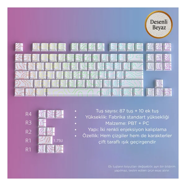 Leaven Mekanik Klavye Keycaps Seti- 130 Tuş Pbt Çift Baskılı-Alttan Baskılı Gradyen Renkli - Siyah - Görsel 8