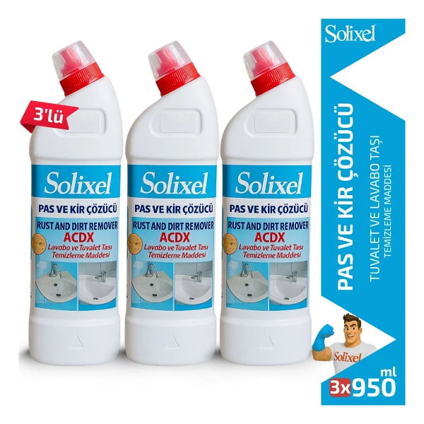 Solixel Pas ve Kir Çözücü ACDX 3'lü Set 3x950 ml Lavabo ve Tuvalet Taşı Temizleme Maddesi - Görsel 9