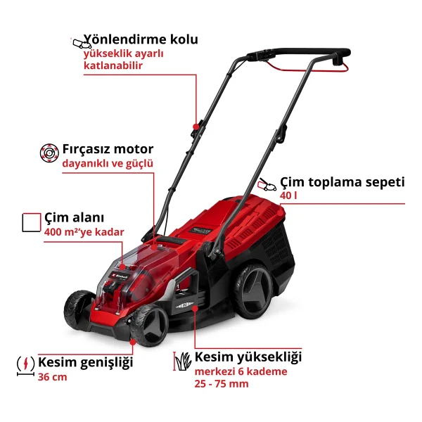Einhell GE-CM 36/36 Li Kit Çift Akülü 4 Ah Çim Biçme Makinesi - Görsel 3