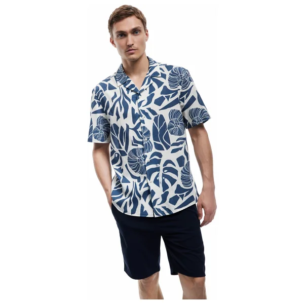Koton Kısa Kollu Pamuklu Regular Fit Devrik Yaka Desenli Yazlık Gömlek - Lacivert - Görsel 4