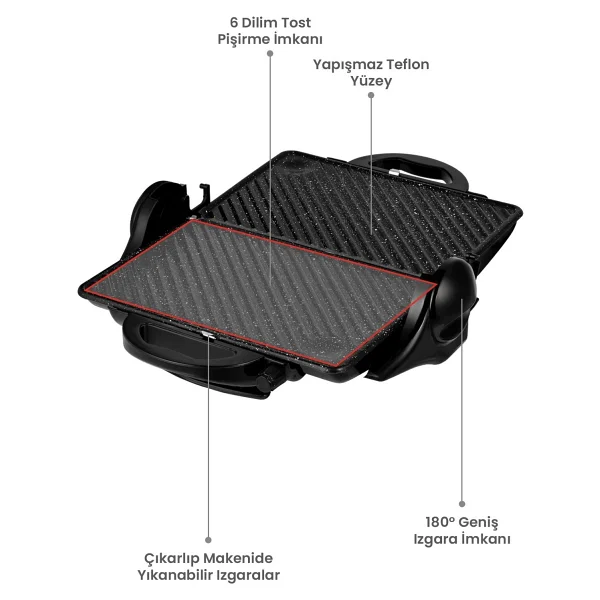 Awox Orion Siyah Toaster 8 Dilim Tost Makinesi - 180° Izgara 1800W (5566) - Görsel 9
