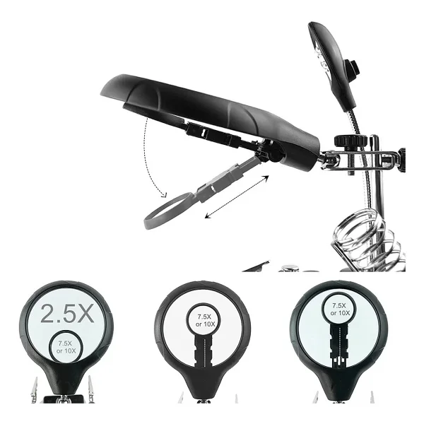 MG16129-B Masaüstü Işıklı Büyüteç Yardımcı El Lehimleme Standı 130mm - Görsel 3