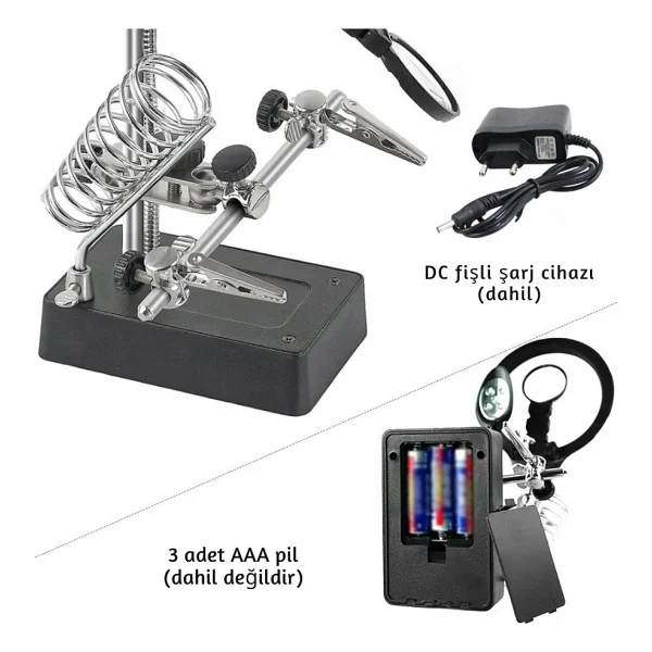 MG16129-B Masaüstü Işıklı Büyüteç Yardımcı El Lehimleme Standı 130mm - Görsel 5