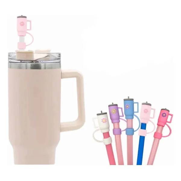 Belirtilmemiş Stanley Termos Uyumlu Stanley Pipet Tıpası Quencher Pipet Tıpası Çiçek Detaylı Pipet Tıpası - Pembe - Görsel 6