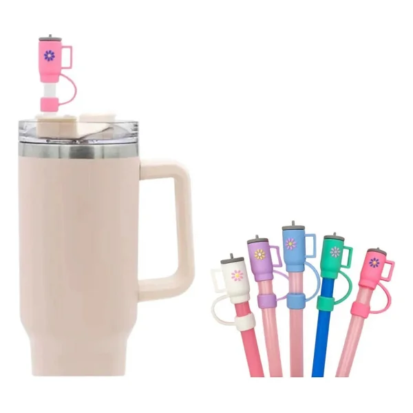 Belirtilmemiş Stanley Termos Uyumlu Stanley Pipet Tıpası Quencher Pipet Tıpası Çiçek Detaylı Pipet Tıpası - Pembe - Görsel 3