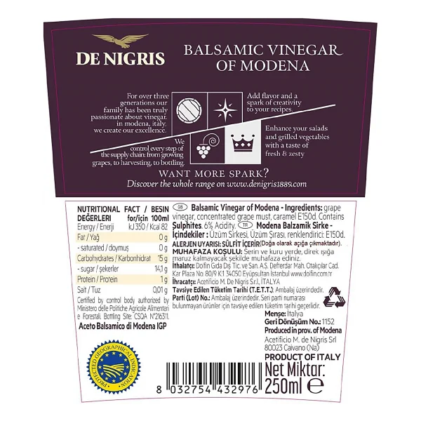 De Nigris Balzamik Sirke 250 ml - Görsel 2