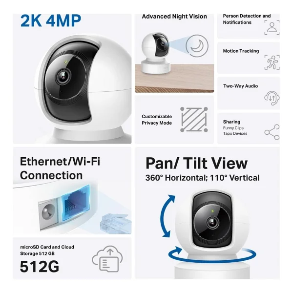 TP-Link Tapo C222 2K 4 MP 360 Derece Gece Görüşlü IP Wi-Fi Güvenlik Kamerası - Görsel 3