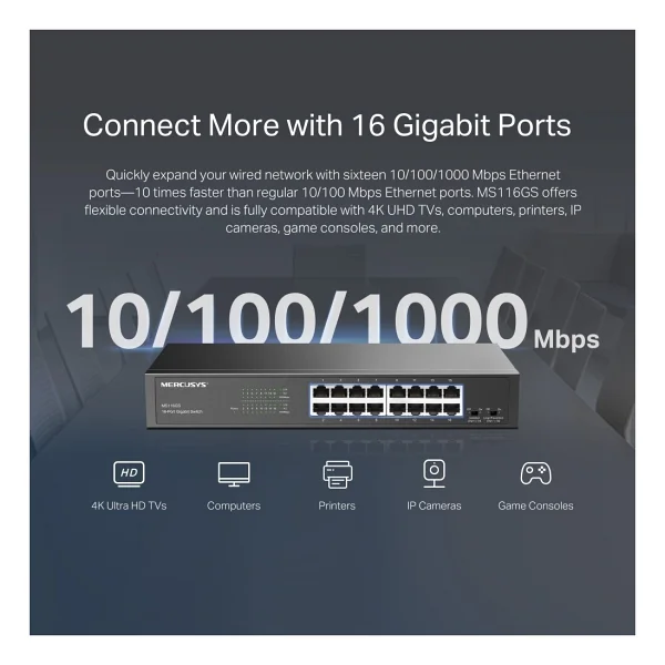 Mercusys MS116GS 16 Port 10/100/1000 Mbps Gigabit Switch - Görsel 8