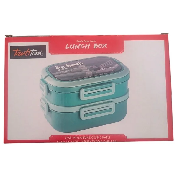 Tantitoni Lunch Box 2 Katlı Çatal ve Kaşıklı Yemek Taşıma Kabı 1.65 L. - Görsel 5