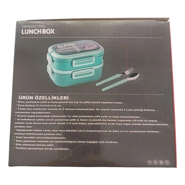 Tantitoni Lunch Box 2 Katlı Çatal ve Kaşıklı Yemek Taşıma Kabı 1.65 L. - Görsel 6