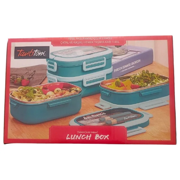 Tantitoni Lunch Box 2 Katlı Çatal ve Kaşıklı Yemek Taşıma Kabı 1.65 L. - Görsel 7