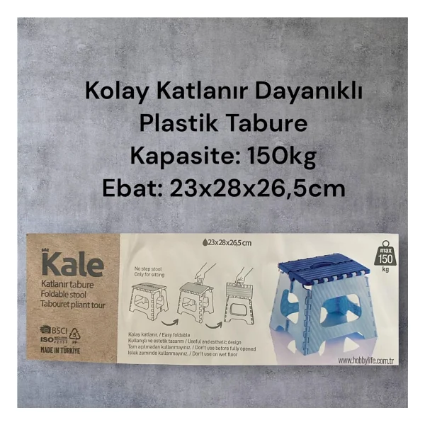 Katlanır Tabure Taşınabilir Lüks Plastik Kamp Banyo Mutfak Tabure 150KG 23X28X26,5CM - Bej - Görsel 3