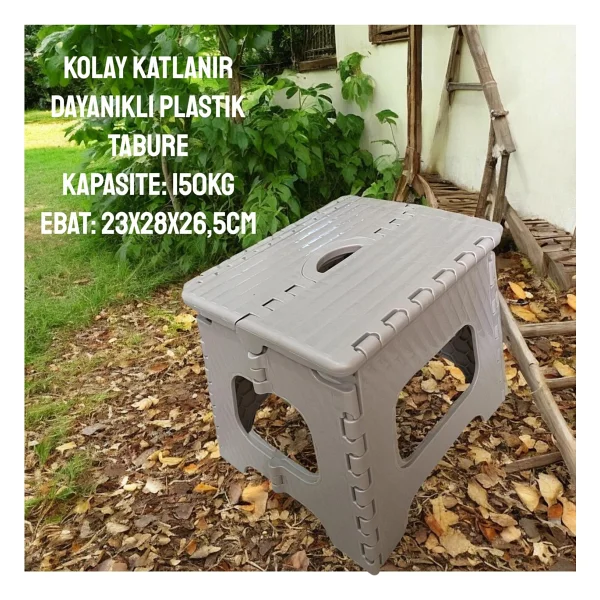 Katlanır Tabure Taşınabilir Lüks Plastik Kamp Banyo Mutfak Tabure 150KG 23X28X26,5CM - Bej - Görsel 7