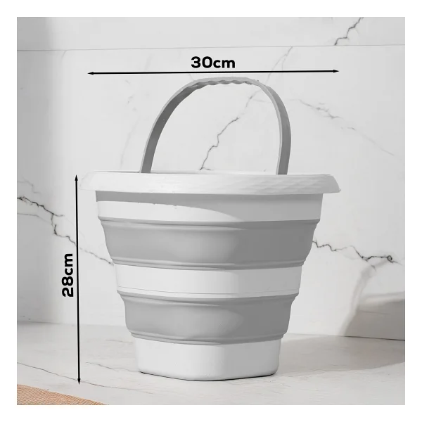 Porsima 2li Katlanır Temizlik Seti - Katlanır Sepet 25LT - Katlanır Kova 10LT - Açık Gri - Görsel 4