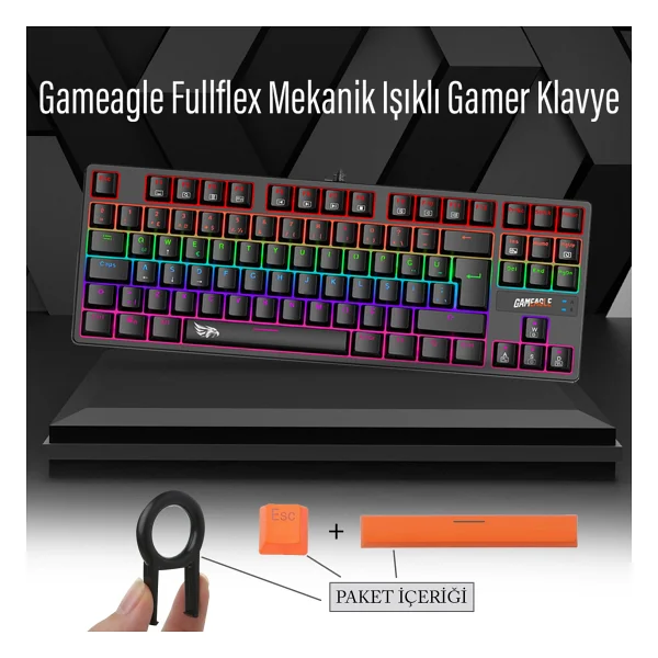 Gameagle Fullflex Mekanik Klavye Gaming Klavye 87 Tuşlu Oyuncu Klavye Hot Swap Kablolu Işıklı Türkçe Q Klavye (Red Switch) - Görsel 4