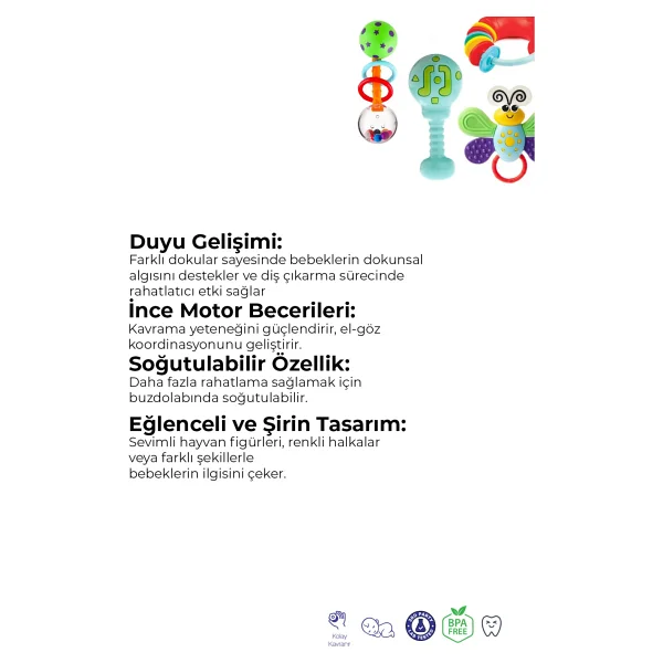 Kiki 4'lü Çıngırak Seti Unisex Bebekler İçin Eğlenceli ve Renkli Tasarım 0-2 Yaş - Görsel 3