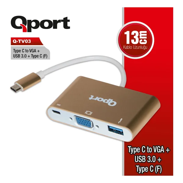 Qport Q-TV03 Type-C To VGA/USB/Type-C 1920x1080P Çevirici - Görsel 2