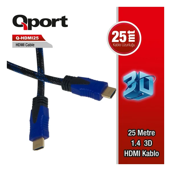 Qport Q-HDMI25 HDMI Kablo 25MT Ver1.4 Altın Uçlu 3D - Görsel 3