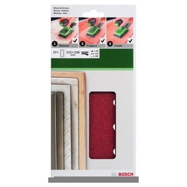 Bosch 2609256B25 115 x 230 mm 10'lu 60/120/180 Kum Zımpara Kağıdı - Görsel 3