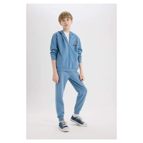 DeFacto %100 Pamuk Baskılı Kapüşonlu Fermuarlı Sweatshirt Erkek Çocuk D8536A825SP - İndigo-IN195 - 9 - 10 Yaş - Görsel 5