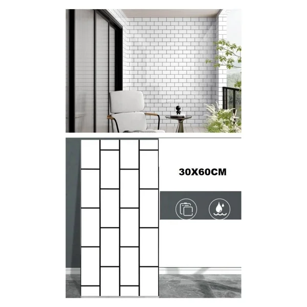 Renkli Duvarlar 60x30cm Shiny Beyaz Tuğla Desen Kendinden Yapışkanlı Karavan Prefabrik Banyo Wc Duvar Kaplama Paneli - Görsel 2
