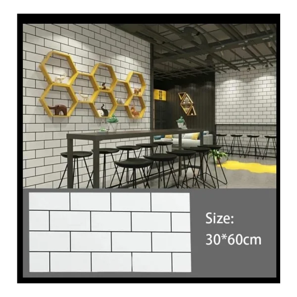 Renkli Duvarlar 60x30cm Shiny Beyaz Tuğla Desen Kendinden Yapışkanlı Karavan Prefabrik Banyo Wc Duvar Kaplama Paneli - Görsel 5