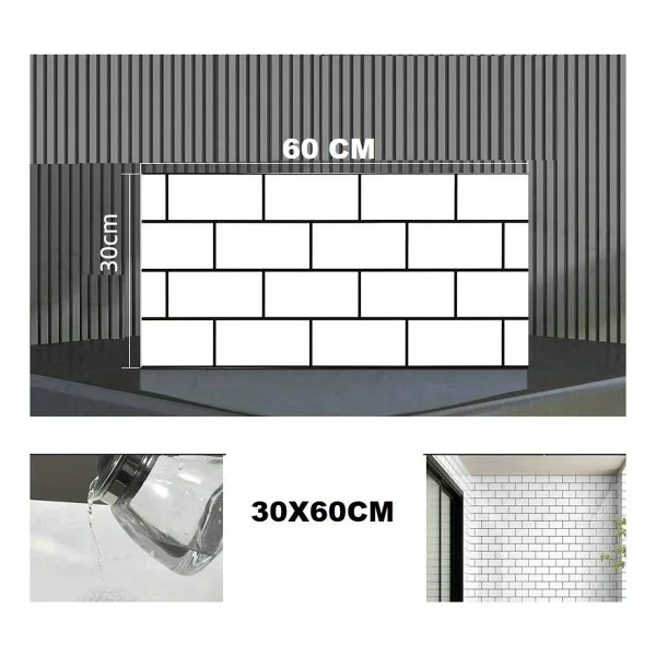 Renkli Duvarlar 60x30cm Shiny Beyaz Tuğla Desen Kendinden Yapışkanlı Karavan Prefabrik Banyo Wc Duvar Kaplama Paneli - Görsel 6