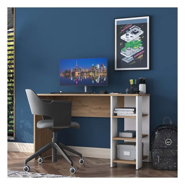 Rani HA108 Raflı Çalışma Ofis Bilgisayar Masası Sepet Ceviz - Beyaz - 120 x 45 x 73,8 Cm - Beyaz - Sepet Ceviz - Görsel 6