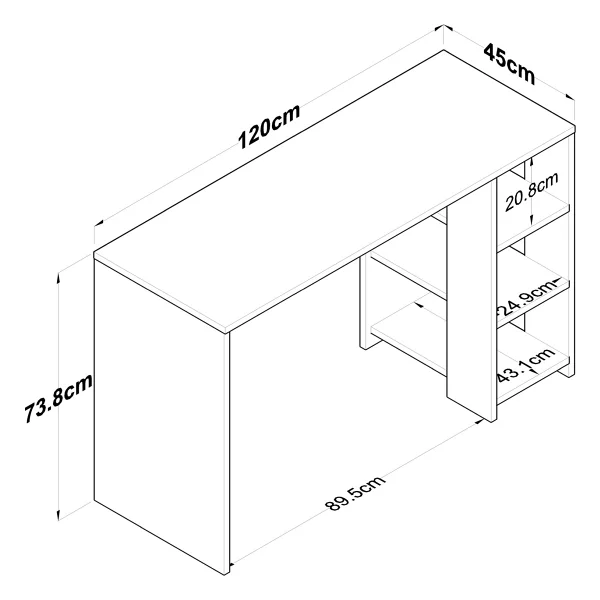 Rani HA108 Raflı Çalışma Ofis Bilgisayar Masası Sepet Ceviz - Beyaz - 120 x 45 x 73,8 Cm - Beyaz - Sepet Ceviz - Görsel 2