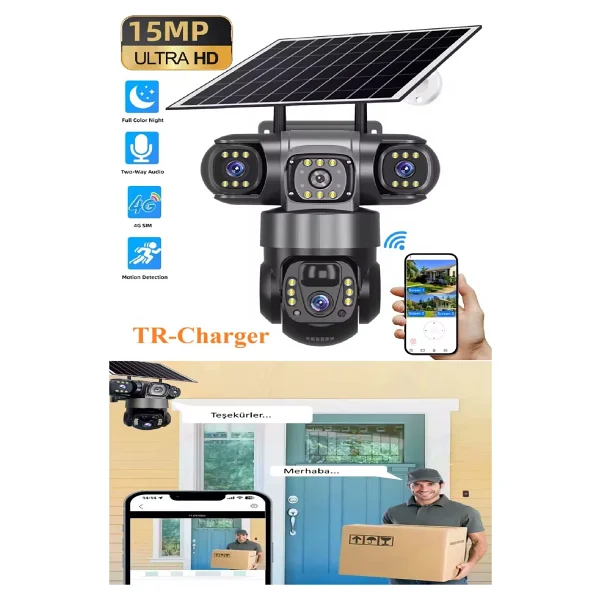 AV-S834 Full Hd 15MP 3 Kameralı 12.000 Mah Solar Panelli Sim Kart ile Çalışan Güvenlik Kamerası - Siyah - Görsel 8