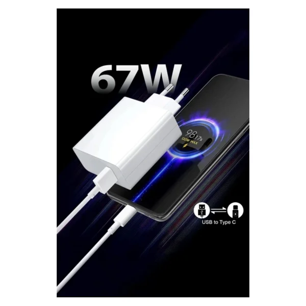 Xmart 67W (Watt) Mi 14 Ultra Uyumlu Şarj Seti Kablo (1m) + Başlık - Beyaz - Görsel 5