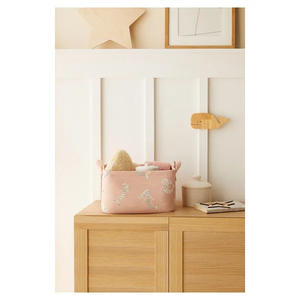 Ocean Home Textile Çocuk Odası Deniz Kızı Oyuncak Düzenleyici Saklama Sepeti 30x21x18 cm - Pembe - Görsel 4