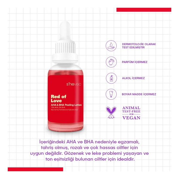 She Vec Red Of Love Cilt Tonu Eşitleyici Canlandırıcı Kırmızı Peeling Serum 30 ml - Görsel 5
