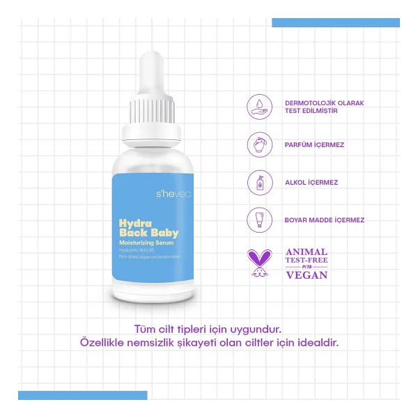 She Vec Hydra Back Baby Hyalüronik Asit B5 Vitamin Yüz Serumu 30 ml - Görsel 5