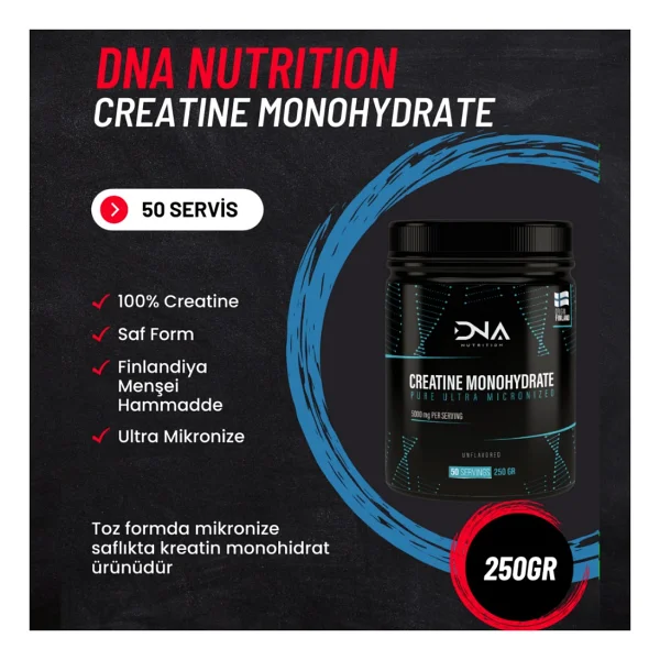 DNA Nutrition Creatine Saf Mikronize Kreatin Monohidrat Tozu - 250 gr, 50 Porsiyon - Görsel 4