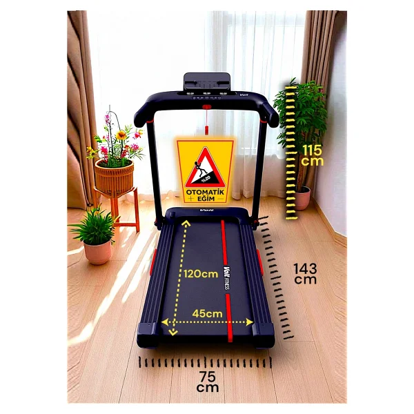 Runmate Delux Koşu Bandı, 20 Kademe Otomatik Eğim, Brushless, Katlanabilir, Bluetooth App, 15km Hız, Programlı - Siyah - Görsel 2