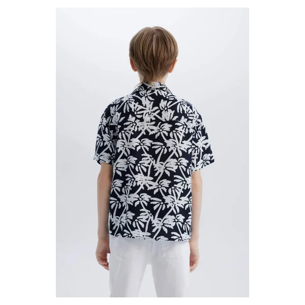 DeFacto Oversize Geniş Kalıp Polo Yaka Desenli Kısa Kollu Gömlek Erkek Çocuk E2969A825SM - Lacivert-NV146 - 13 - 14 Yaş - Görsel 6