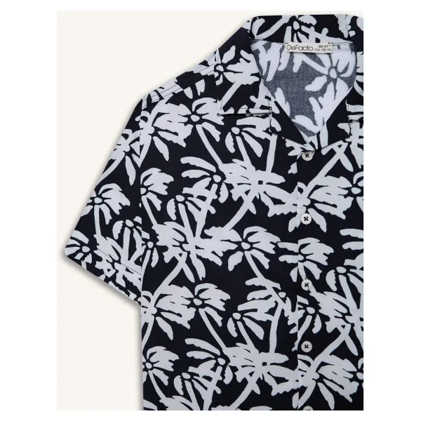 DeFacto Oversize Geniş Kalıp Polo Yaka Desenli Kısa Kollu Gömlek Erkek Çocuk E2969A825SM - Lacivert-NV146 - 13 - 14 Yaş - Görsel 8