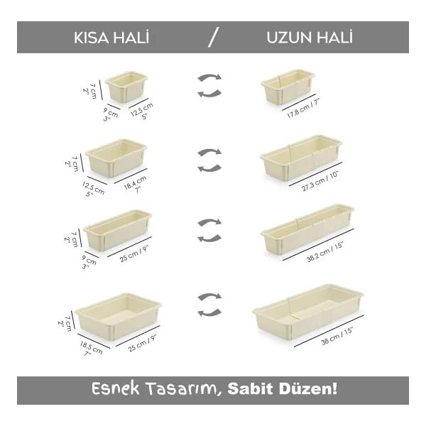 Meleni Home 5 Parça Uzayabilen Makyaj Organizeri - Ayarlanabilir Modüler Çekmece İçi Takı Aksesuar Düzenleyici - Görsel 2