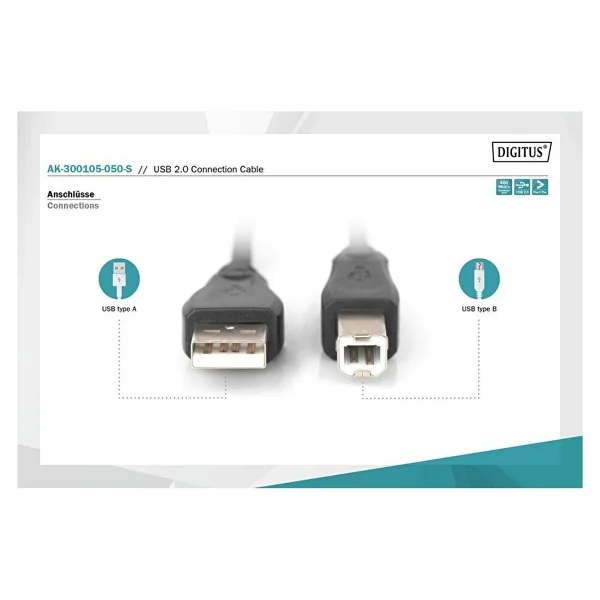 Digitus AK-300105-050-S 5 m USB 2.0 Yazıcı Kablosu - Görsel 4
