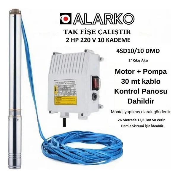 Alarko 2 Hp 10 Kademe Derin Kuyu Dalgıç Pompa(30mt Kablolu Ve Pano Dahil)montaja Hazır Tak Çalıştır - Görsel 2