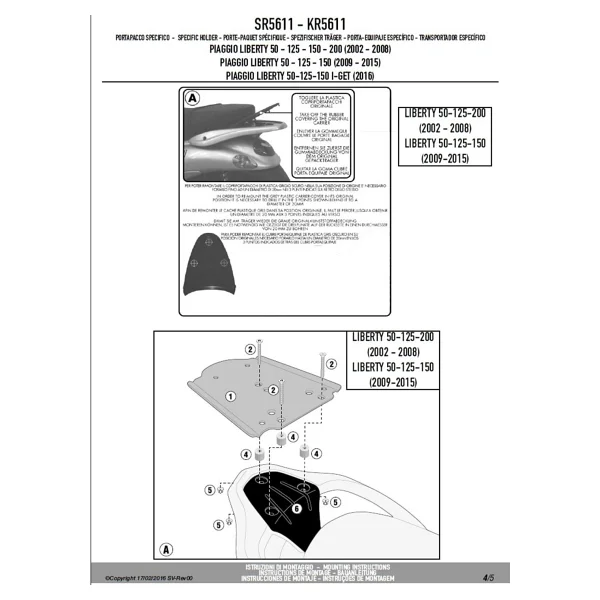 Givi SR5611 PIAGGIO LIBERTY 50-125-150-200 I-GET (02-18) Arka Çanta Tasiyici - Görsel 5