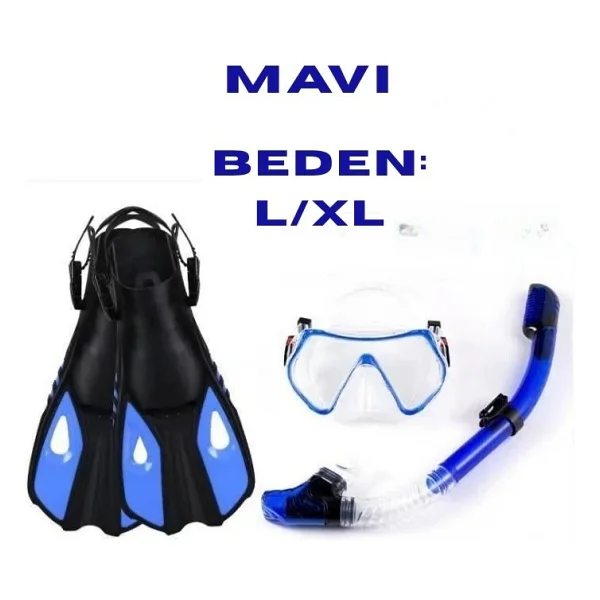 Monozone Yetişkinler Için Şnorkel Takımı 3parça Set,dalış Gözlüğü,şnorkel,ayarlanır Yüzme Paletleri - L - XL - Mavi - Görsel 4