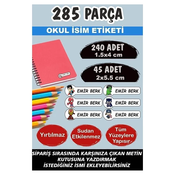 Kt Grup Okul Etiketi Kalem Defter Etiketi Özel Isimli Etiket Minik Yenilmezler 6 Figür 285 Parça - Görsel 5