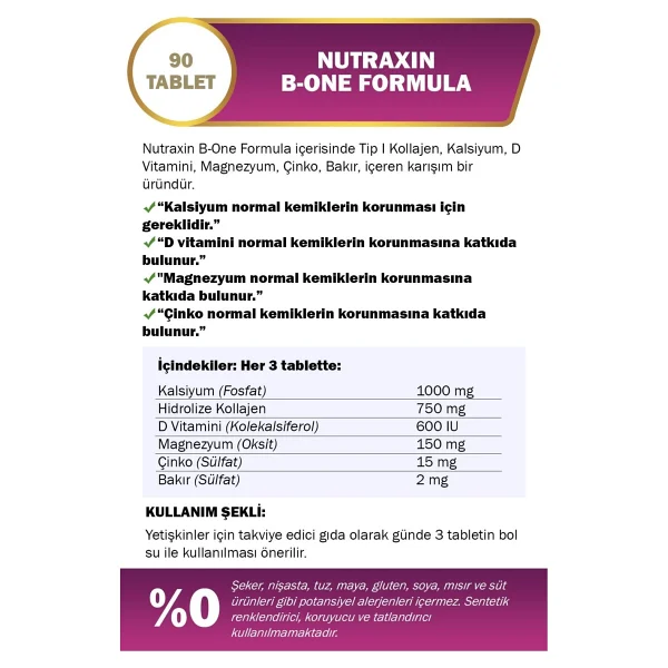 Nutraxin Osteo B One Formula Calcium Magnesium Plus Collagen 90 Tablet 3 Adet - Görsel 3