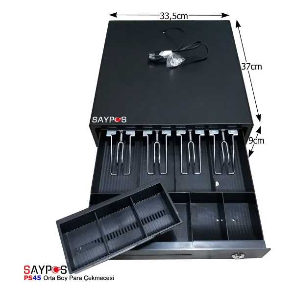 Saypos 4 Banknot Gözlü Yazarkasa Pos Bağlantılı ve Anahtardan Açılır Para Çekmecesi 33,5x37x9cm - Görsel 5